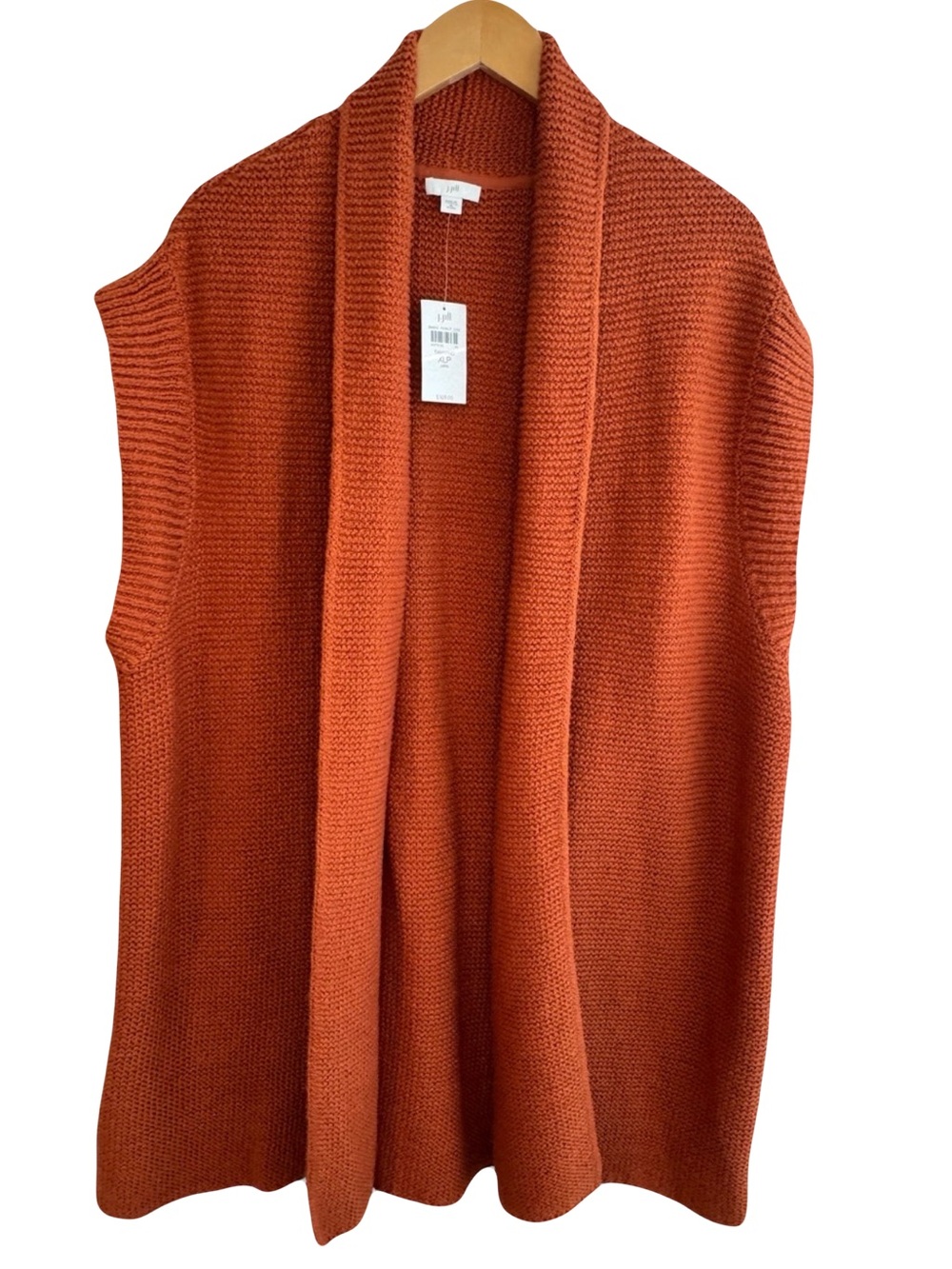 NWT J. Jill Sleeveless Knit Long Sleeveless Cardigan Sweater in Rust Orange XLP
